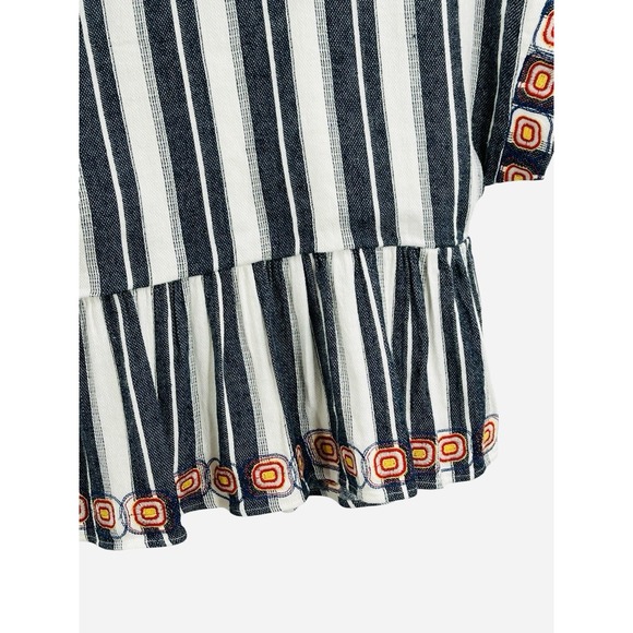 Maeve Anthropologie‎ Vieques Striped Embroidered Tie Back Crop Top M Boxy Fit - Picture 2 of 7